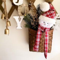 Handmade Red and White Plaid Snowman Pick