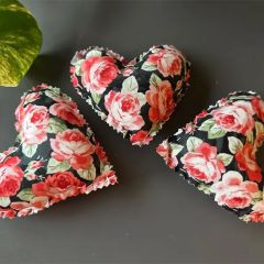 Handmade Rose Pattern Fabric Heart Bowl Fillers Set of 3