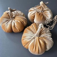 Handmade Rustic Tan Velvet Pumpkin Bowl Fillers Set of 3