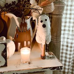 Handmade Vintage Quilted Ghost on Bobbin Spool Set of 2