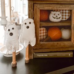 Handmade Vintage Quilted Ghost on Bobbin Spool Set of 2