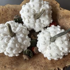 Handmade White Chenille Pumpkin Bowl Fillers Set of 3