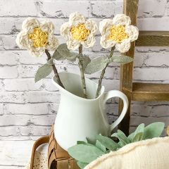 Handmade Yellow Crocheted Flower Stems Set of 3