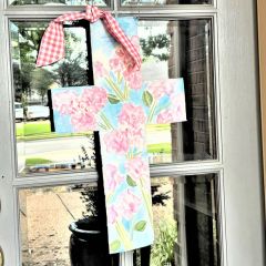 Hand Painted Floral Burlap Cross Door Hanger