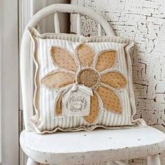 Handsewn Ticking Stripe Sunflower Pillow