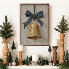 Hanging Bell Blue Ribbon Framed Wall Art