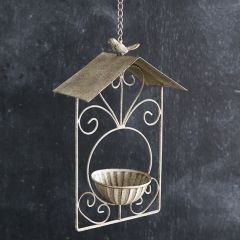 Hanging Bird Feeder Bowl With Awning