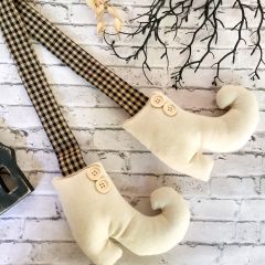 Hanging Checkered Witch Boots Halloween Decor