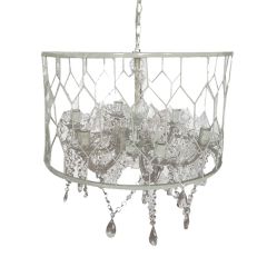 Hanging Crystals White Cage Chandelier