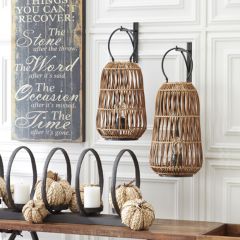 Hanging Rattan Basket LED Lanterns Set of 2
