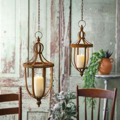 Hanging Rustic Finial Lanterns Set of 2