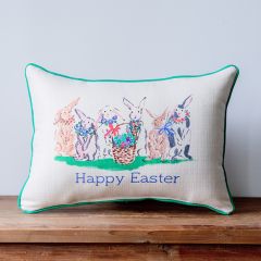Happy Easter Bunnies Pillow with Green Piping
