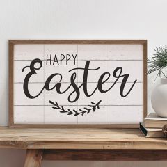 Happy Easter Greenery Branch Whitewash Wall Art