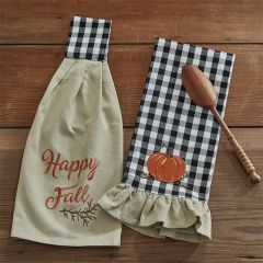 Happy Fall Pumpkin Checkered Kitchen Towel Set of 2