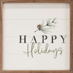 Happy Holidays Pine Branch White Wall Art