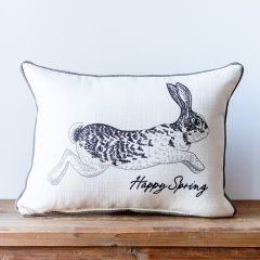 Happy Spring Black and White Bunny Accent Pillow