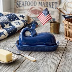Harbor Whale Blue Stoneware Butter Dish