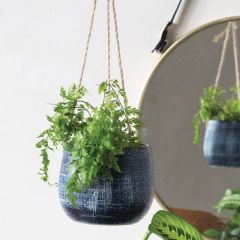Hatch Pattern Hanging Stoneware Planter