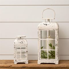 Heirloom Cottage Chippy White Lantern Set of 2