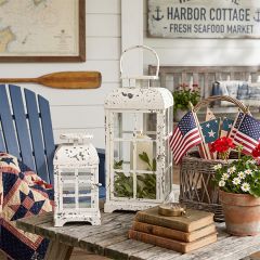 Heirloom Cottage Chippy White Lantern Set of 2