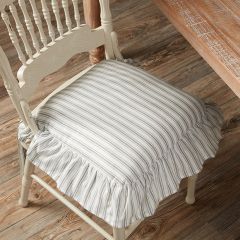 Heirloom Cottage Ticking Stripe Ruffled Chair Pad Set of 2