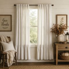 Heirloom Cottage Ticking Stripe Ruffled Panel Curtain Set of 2