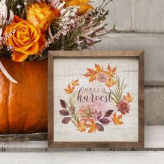 Hello Harvest Wreath Whitewash Framed Sign