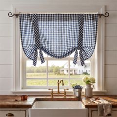 Heritage Farmhouse Blue Check Valance Curtain