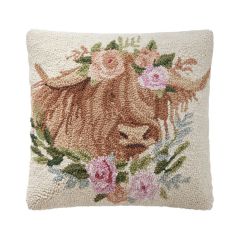 Highland Cow Hooked Accent Pillow