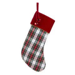 Holiday Bells White Plaid Stocking