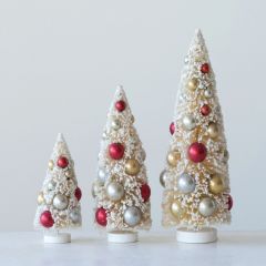 Holiday Bottle Brush Tree With Wood Base Set of 3