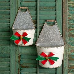 Holiday Bow Bucket Caddy Set of 2