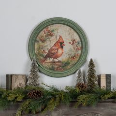 Holiday Cardinal Round Framed Wall Decor