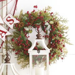 Holiday Crabapple Wreath With Berries And Pinecones