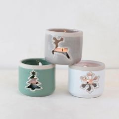 Holiday Cutout Stoneware Tealight Holders Set of 3