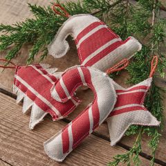 Holiday Farmhouse Fabric Christmas Ornaments Set of 4