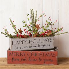 Holiday Greeting Wood Bins Set of 2