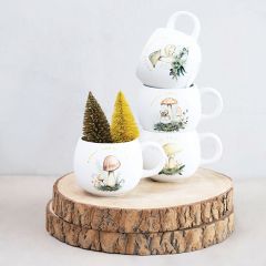 Holiday Greetings Stoneware Mushroom Mugs Set of 4