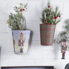 Holiday Plaid And Nutcracker Wall Bucket Set of 2