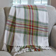 Holiday Plaid Fringed Farmhouse Throw Blanket