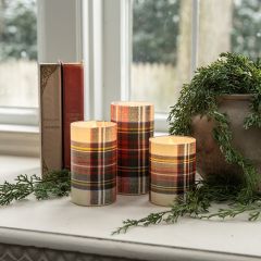 Holiday White Tartan Plaid Flameless Candle