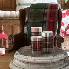 Holiday White Tartan Plaid Flameless Candle