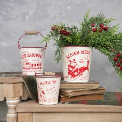 Holiday Wood and Metal Bucket Set of 3