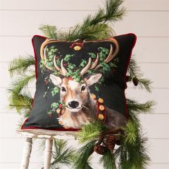 Holly Berry Reindeer Throw Pillow