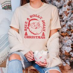 Holly Jolly Santa Tee Shirt Soft Cream