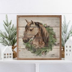 Horse Wreath Whitewash Framed Wall Decor