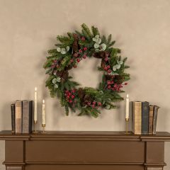 Iced Berry And Mixed Foliage Wreath