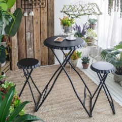 Industrial Farmhouse Foldable Side Table with Seats