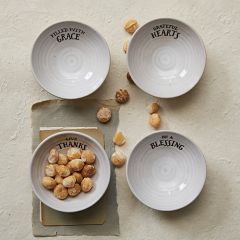 Inspirational Stamped Stoneware Bowl Set of 4