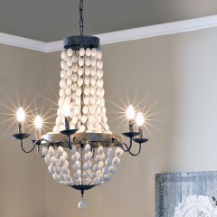Iron Chandelier With Wood Beads